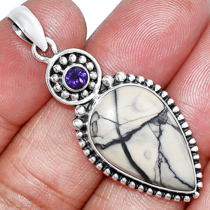 Porcelain Jasper and Amethyst Pendant SDP152856 P-1500, 14x23 mm