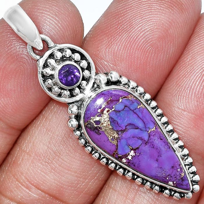 Copper Purple Turquoise and Amethyst Pendant SDP152874 P-1500, 11x23 mm