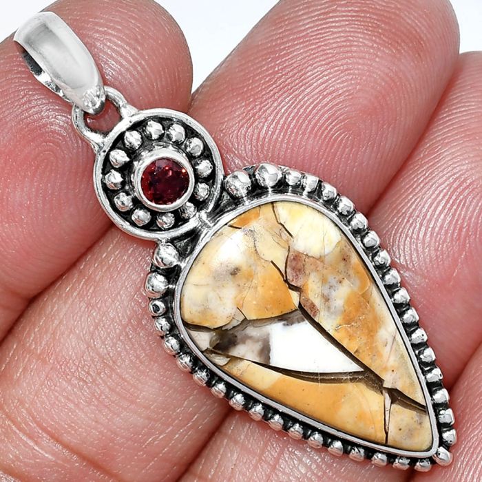 Brecciated Mookaite and Garnet Pendant SDP152875 P-1500, 14x24 mm