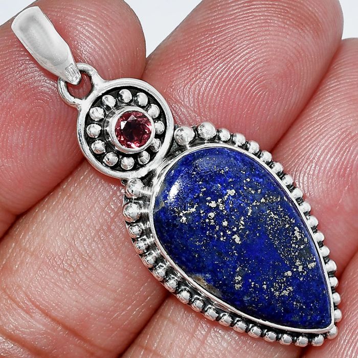 Lapis Lazuli and Garnet Pendant SDP152882 P-1500, 14x23 mm