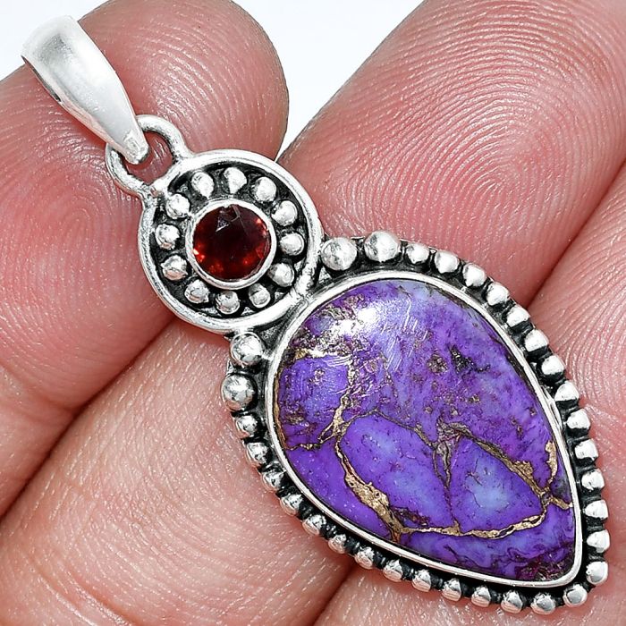 Copper Purple Turquoise and Garnet Pendant SDP152884 P-1500, 14x20 mm