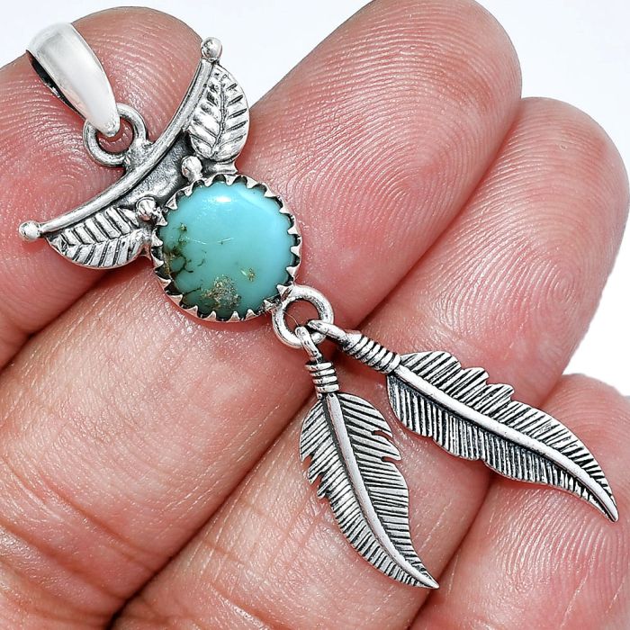 Feather - Natural Rare Turquoise Nevada Aztec Mt Pendant SDP152893 P-1284, 10x10 mm