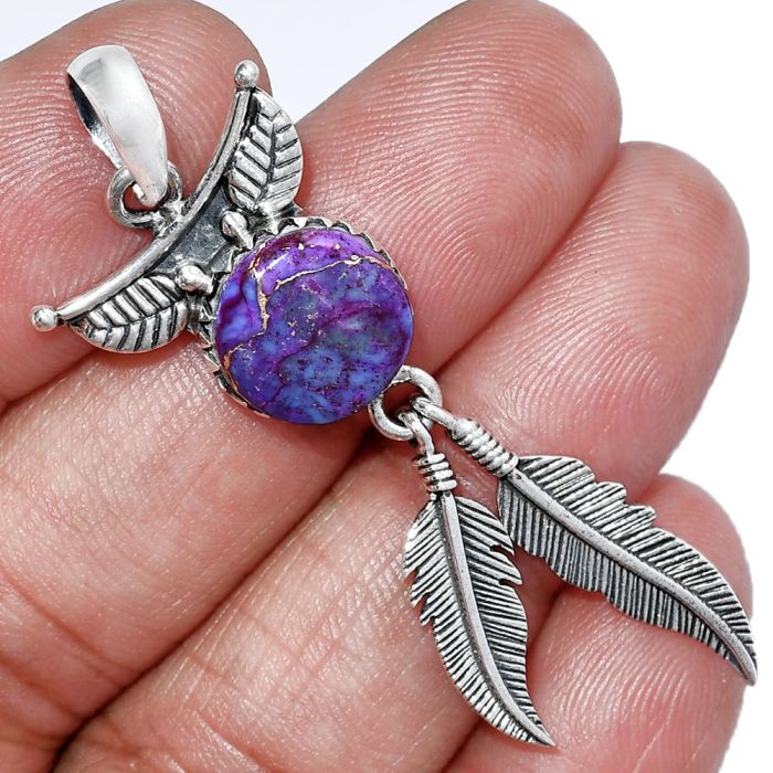 Feather - Copper Purple Turquoise Pendant SDP152900 P-1284, 11x11 mm