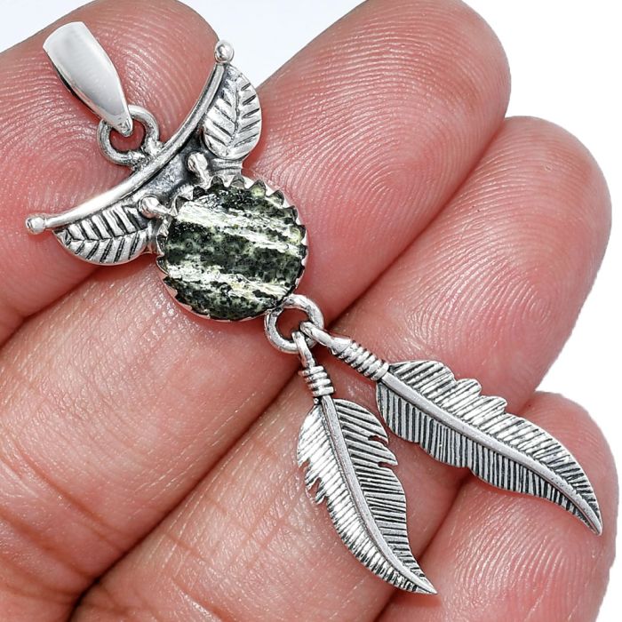 Feather - Natural Chrysotile Pendant SDP152903 P-1284, 10x10 mm