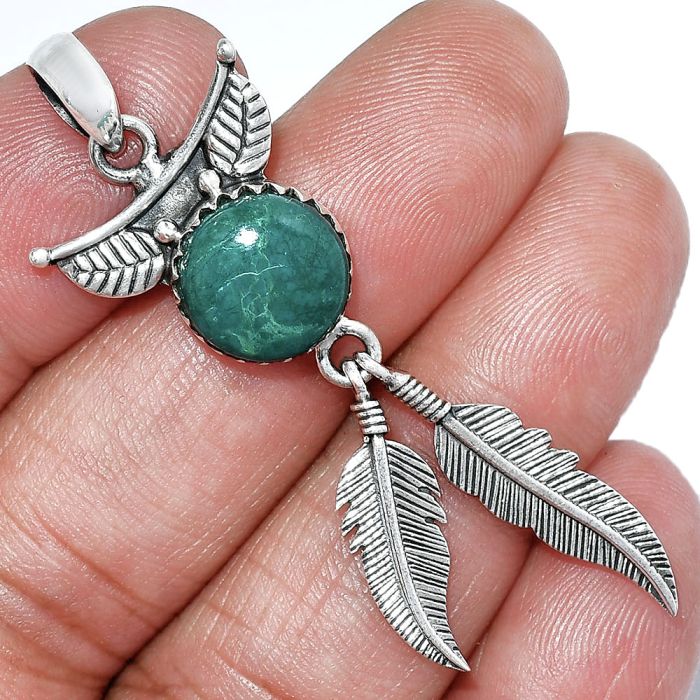 Feather - Azurite Chrysocolla Pendant SDP152906 P-1284, 11x11 mm