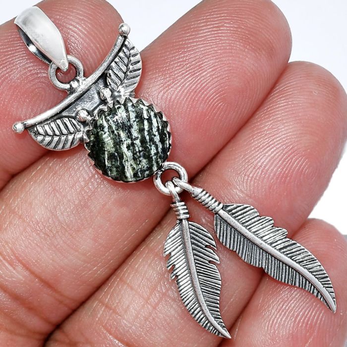 Feather - Natural Chrysotile Pendant SDP152910 P-1284, 10x10 mm