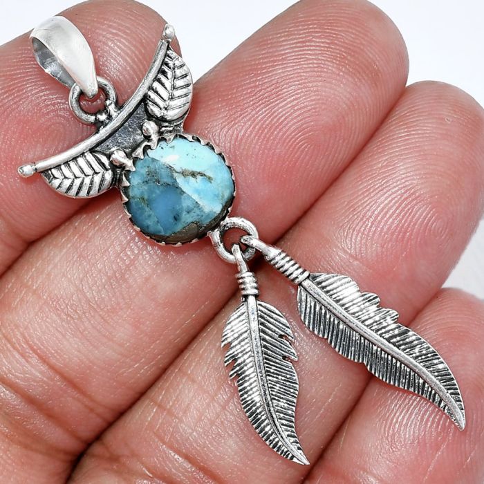 Feather - Kingman Turquoise With Pyrite Pendant SDP152911 P-1284, 10x10 mm