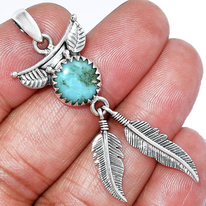 Feather - Natural Rare Turquoise Nevada Aztec Mt Pendant SDP152924 P-1284, 10x10 mm