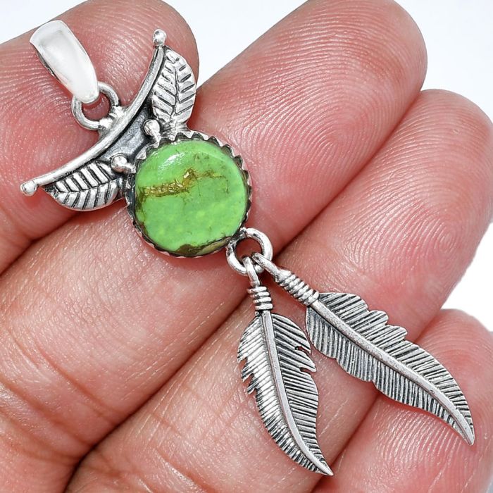 Feather - Copper Green Turquoise Pendant SDP152929 P-1284, 11x11 mm