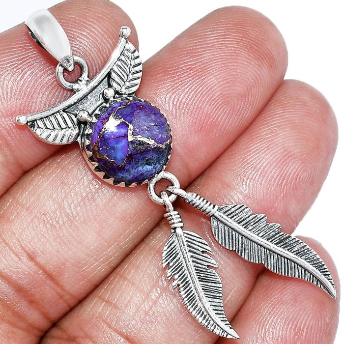 Feather - Copper Purple Turquoise Pendant SDP152930 P-1284, 11x11 mm