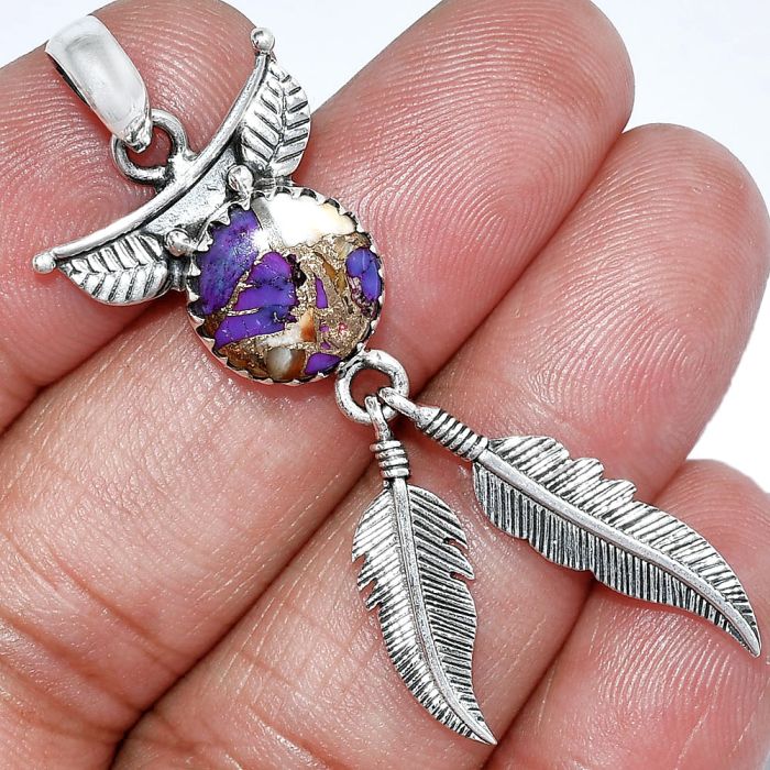 Feather - Spiny Oyster Turquoise Pendant SDP152931 P-1284, 11x11 mm