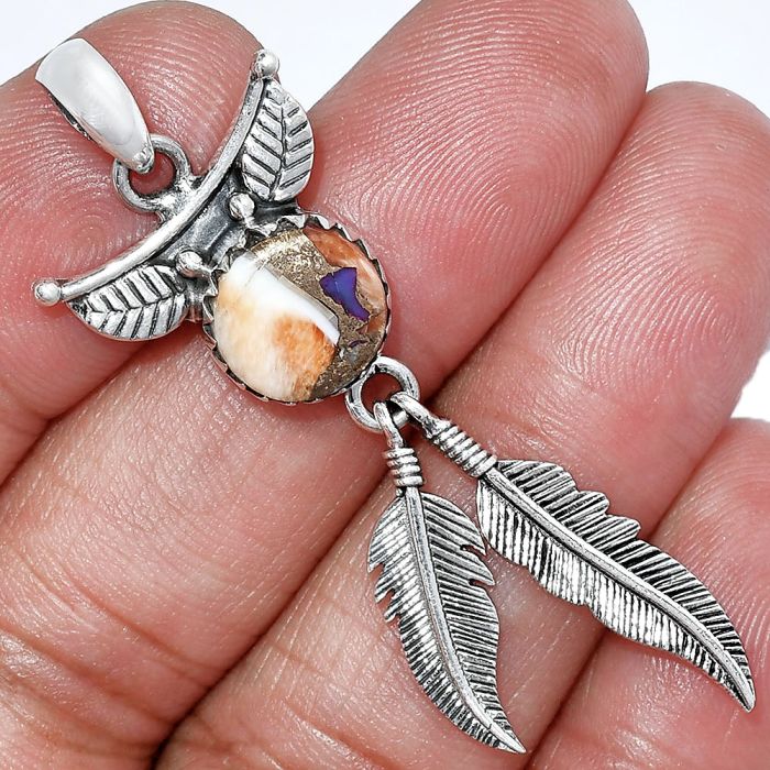 Feather - Spiny Oyster Turquoise Pendant SDP152940 P-1284, 10x10 mm