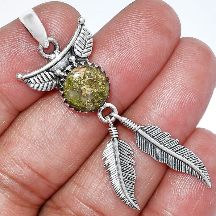 Feather - Unakite Pendant SDP152943 P-1284, 10x10 mm