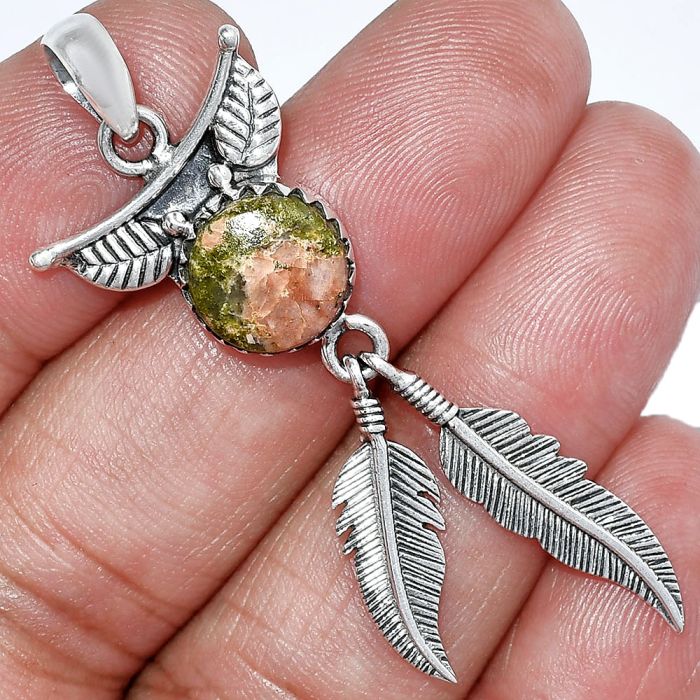 Feather - Unakite Pendant SDP152944 P-1284, 10x10 mm