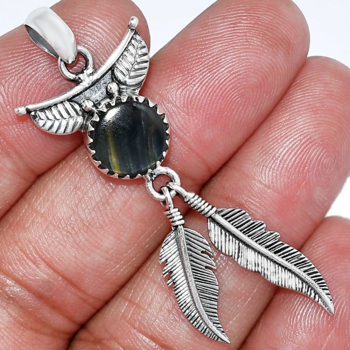 Feather - Blue Tiger Eye Pendant SDP152951 P-1284, 10x10 mm