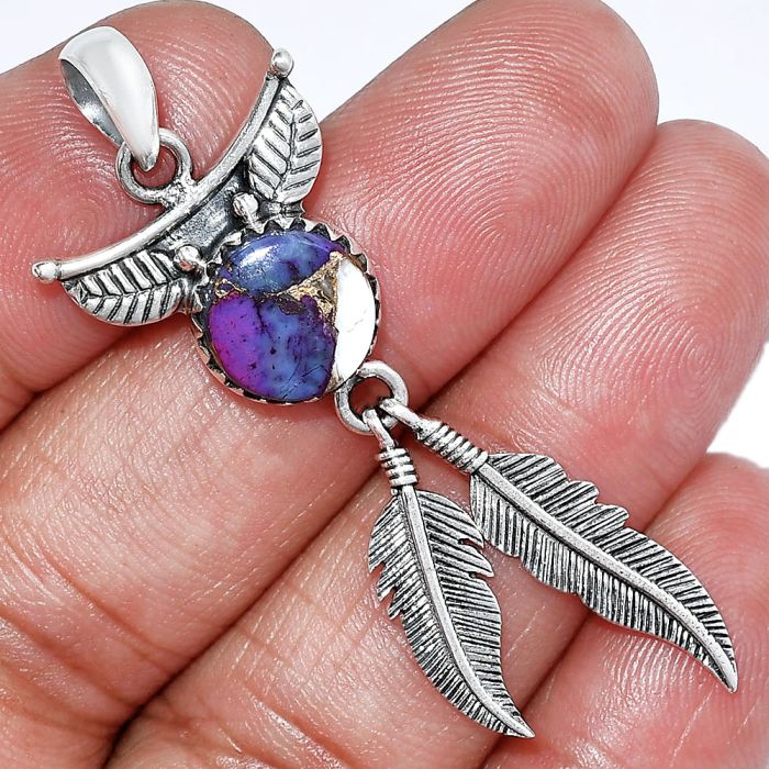 Feather - Spiny Oyster Turquoise Pendant SDP152954 P-1284, 10x10 mm