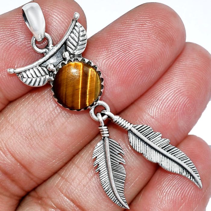 Feather - Tiger Eye Pendant SDP152956 P-1284, 10x10 mm