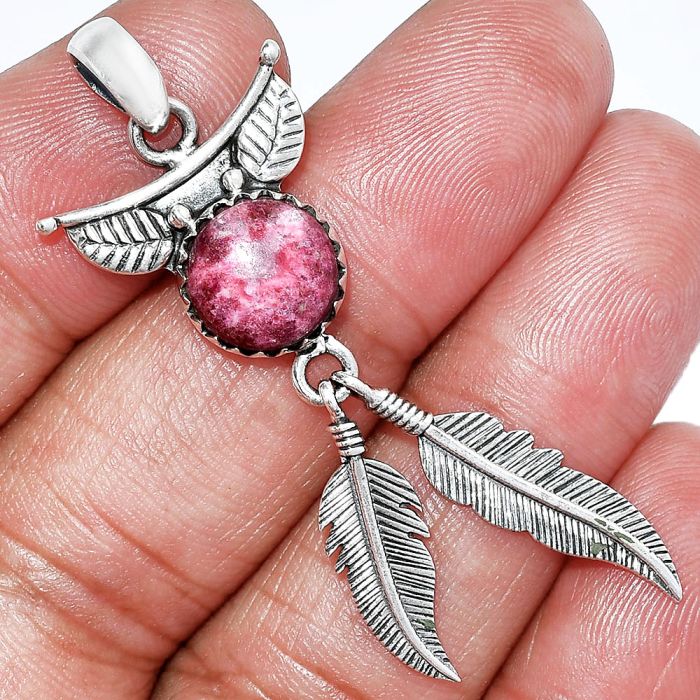 Feather - Pink Thulite Pendant SDP152958 P-1284, 10x10 mm