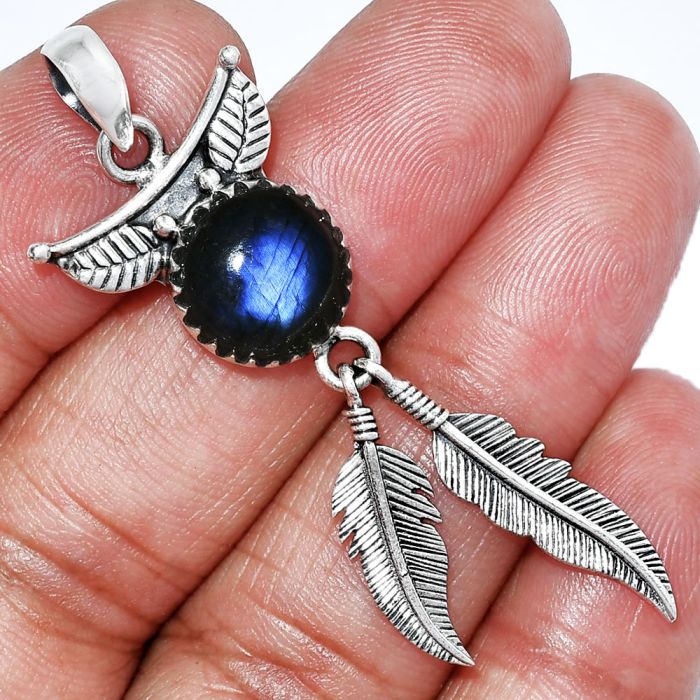 Feather - Blue Fire Labradorite Pendant SDP152964 P-1284, 11x11 mm