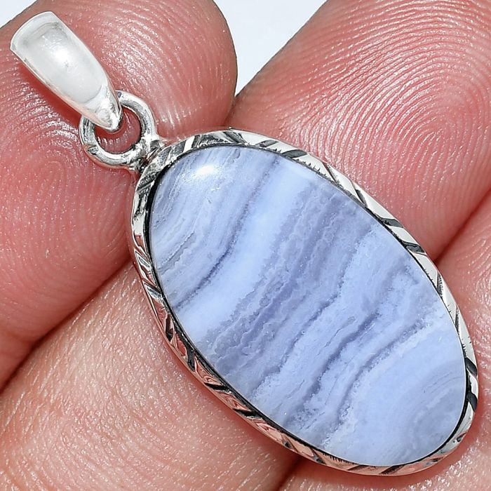 Blue Lace Agate Pendant SDP153049 P-1079, 14x24 mm