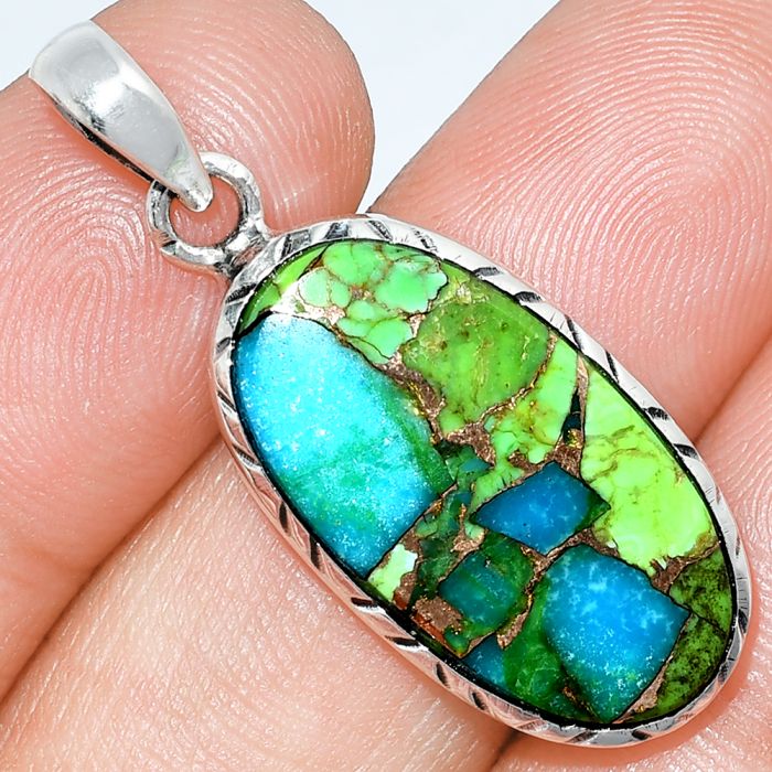 Blue Turquoise In Green Mohave Pendant SDP153069 P-1079, 13x24 mm