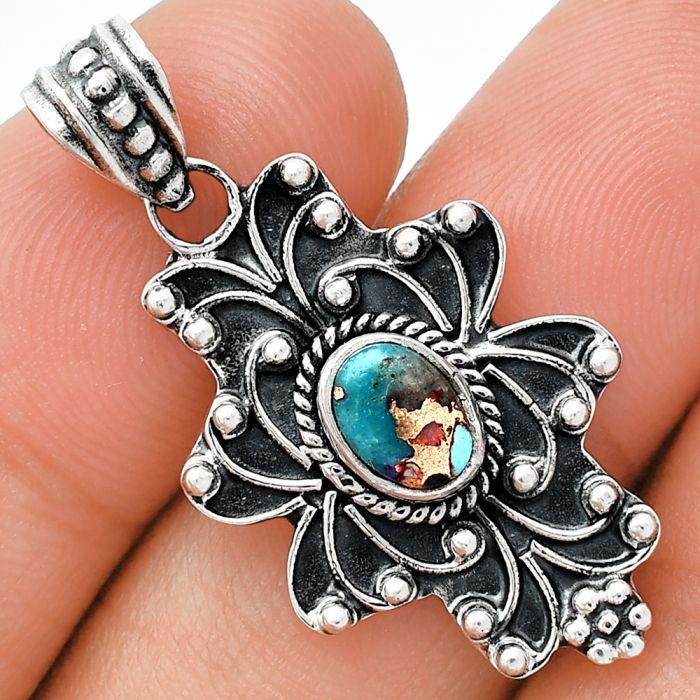 Kingman Pink Dahlia Turquoise Pendant SDP153090 P-1558, 7x5 mm