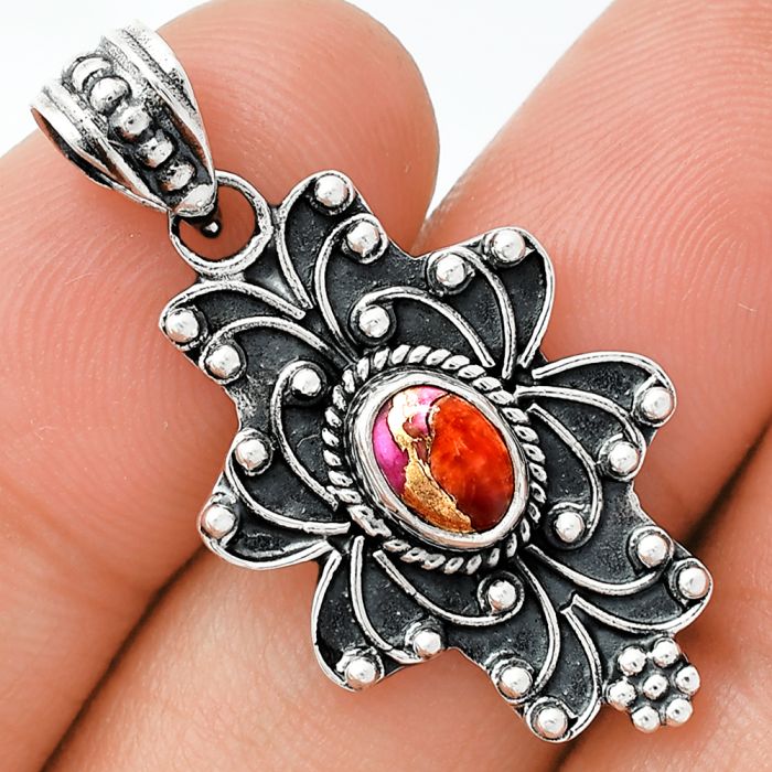 Kingman Orange Dahlia Turquoise Pendant SDP153093 P-1558, 7x5 mm