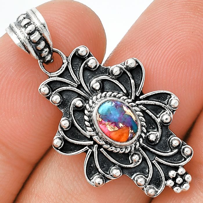 Kingman Orange Dahlia Turquoise Pendant SDP153094 P-1558, 7x5 mm