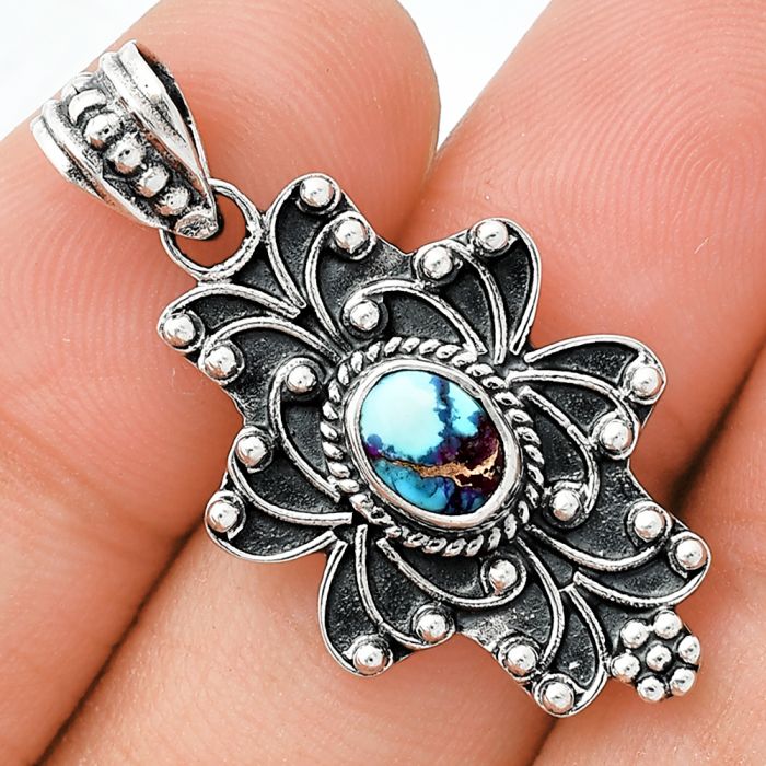 Kingman Pink Dahlia Turquoise Pendant SDP153120 P-1558, 7x5 mm