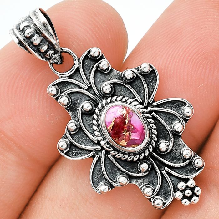 Kingman Pink Dahlia Turquoise Pendant SDP153121 P-1558, 7x5 mm