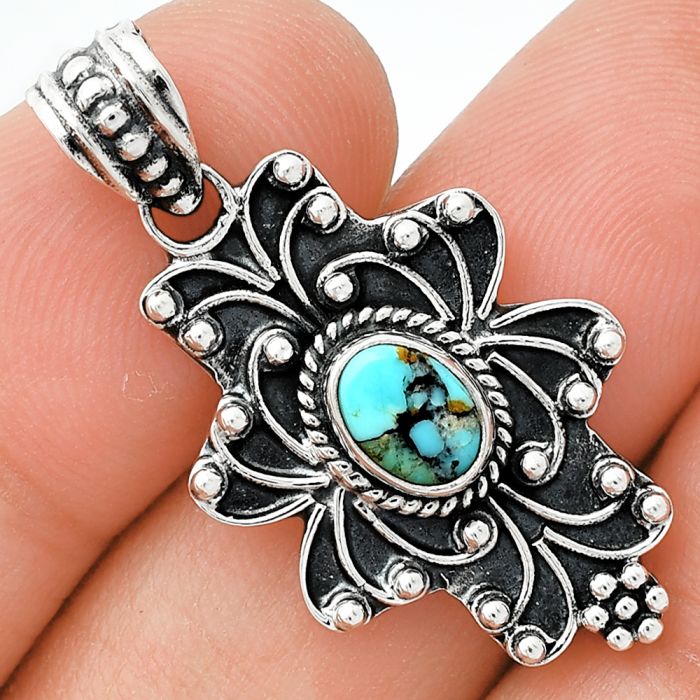 Lucky Charm Tibetan Turquoise Pendant SDP153129 P-1558, 7x5 mm