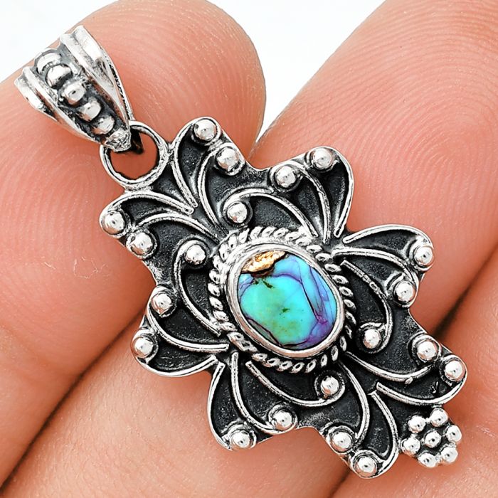 Kingman Pink Dahlia Turquoise Pendant SDP153132 P-1558, 7x5 mm