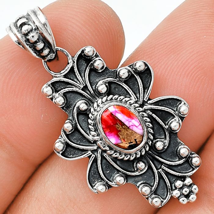 Kingman Orange Dahlia Turquoise Pendant SDP153145 P-1558, 7x5 mm