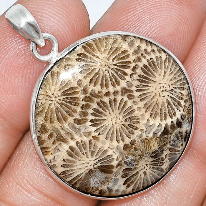 Flower Fossil Coral Pendant SDP153253 P-1001, 28x28 mm