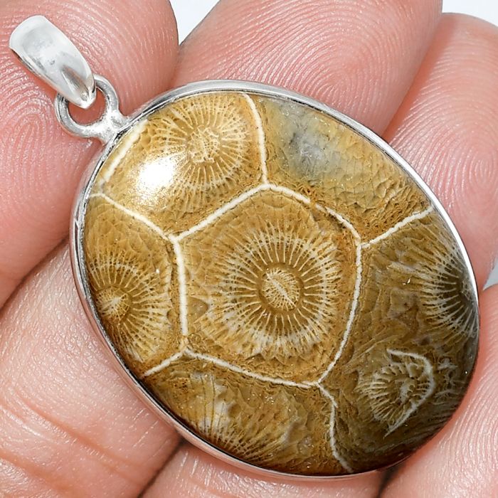 Flower Fossil Coral Pendant SDP153262 P-1001, 25x34 mm