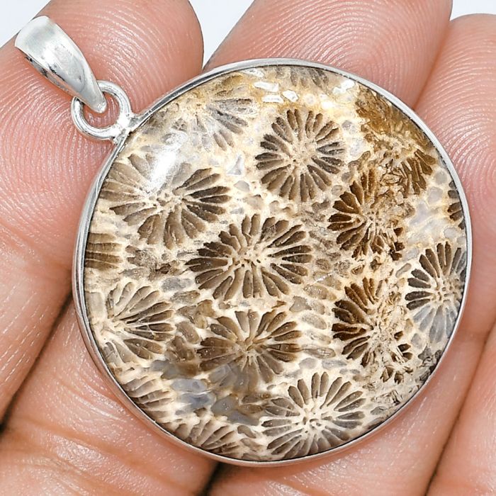 Flower Fossil Coral Pendant SDP153291 P-1001, 32x32 mm