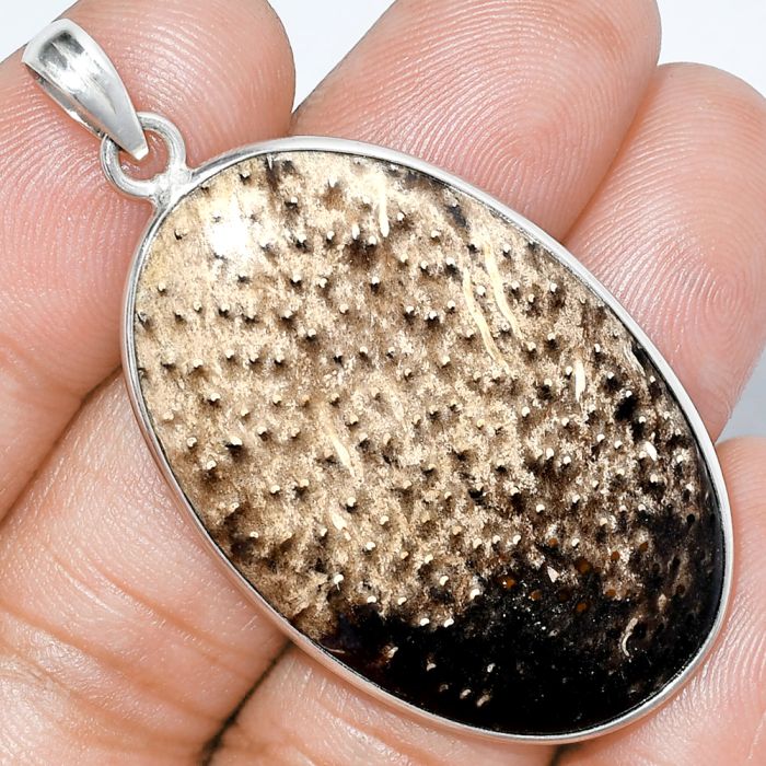 Black Root Plume Agate Pendant SDP153295 P-1001, 25x40 mm