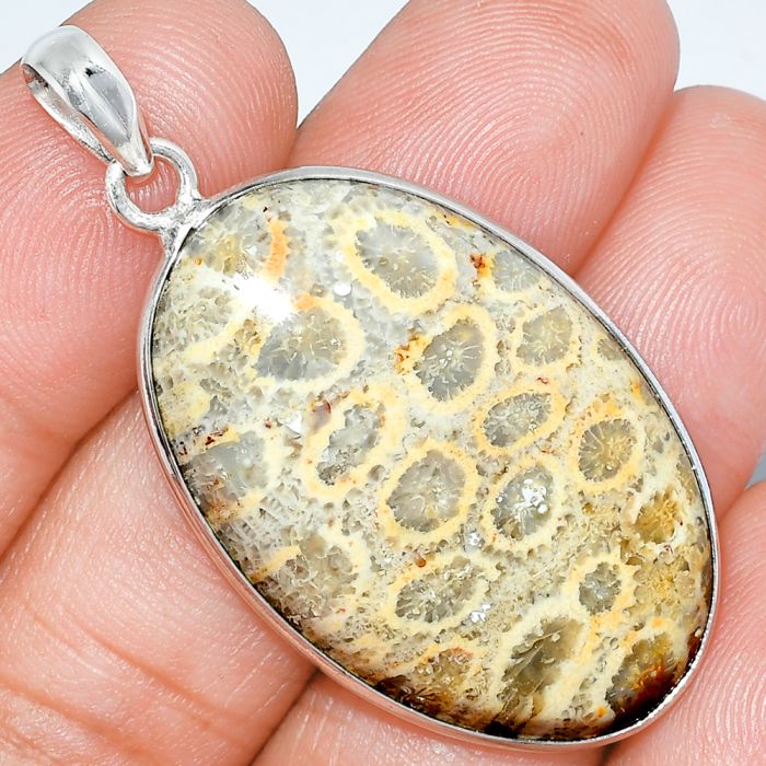 Flower Fossil Coral Pendant SDP153313 P-1001, 23x35 mm