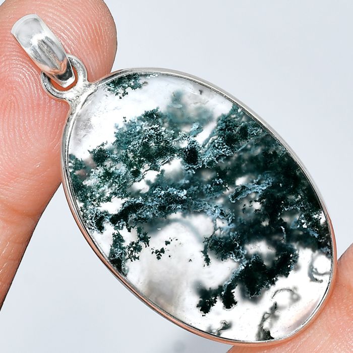 Horse Canyon Moss Agate Pendant SDP153316 P-1001, 22x33 mm