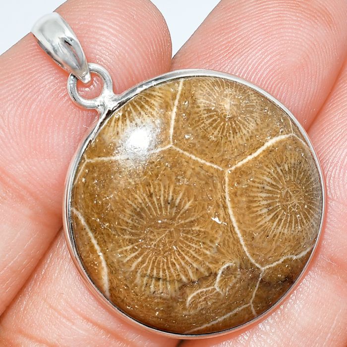 Flower Fossil Coral Pendant SDP153324 P-1001, 27x27 mm