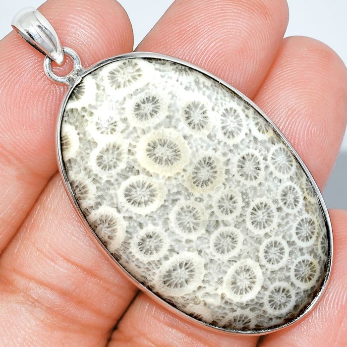 Flower Fossil Coral Pendant SDP153332 P-1001, 27x42 mm