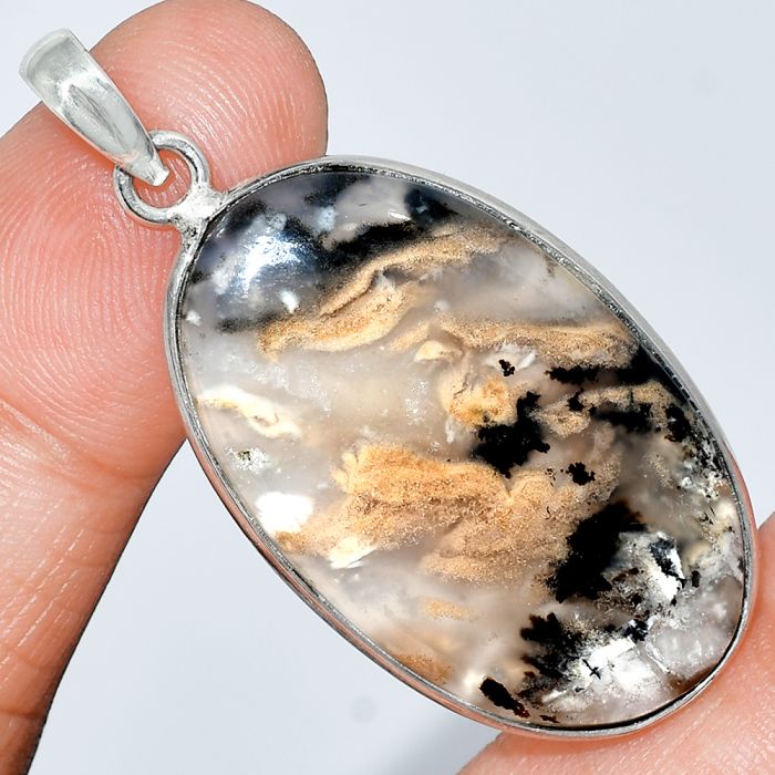 Rose Plume Agate Pendant SDP153352 P-1001, 21x35 mm