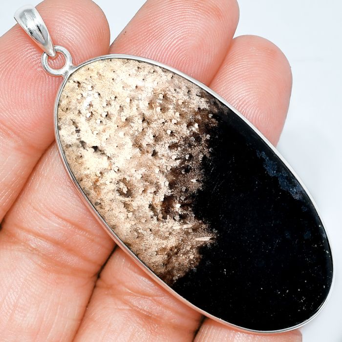 Black Root Plume Agate Pendant SDP153354 P-1001, 27x55 mm