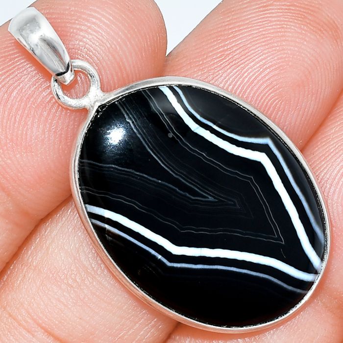 Black Botswana Agate Pendant SDP153357 P-1001, 20x28 mm