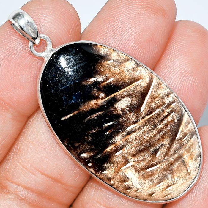 Black Root Plume Agate Pendant SDP153368 P-1001, 24x40 mm