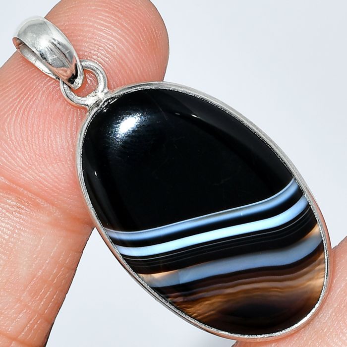 Black Botswana Agate Pendant SDP153369 P-1001, 19x30 mm