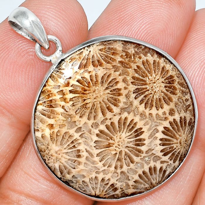 Flower Fossil Coral Pendant SDP153377 P-1001, 30x30 mm