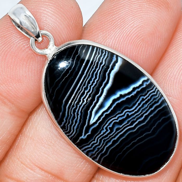 Black Botswana Agate Pendant SDP153381 P-1001, 19x32 mm