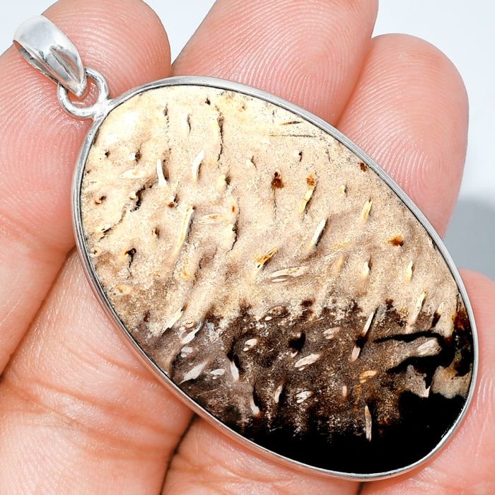 Black Root Plume Agate Pendant SDP153385 P-1001, 28x45 mm