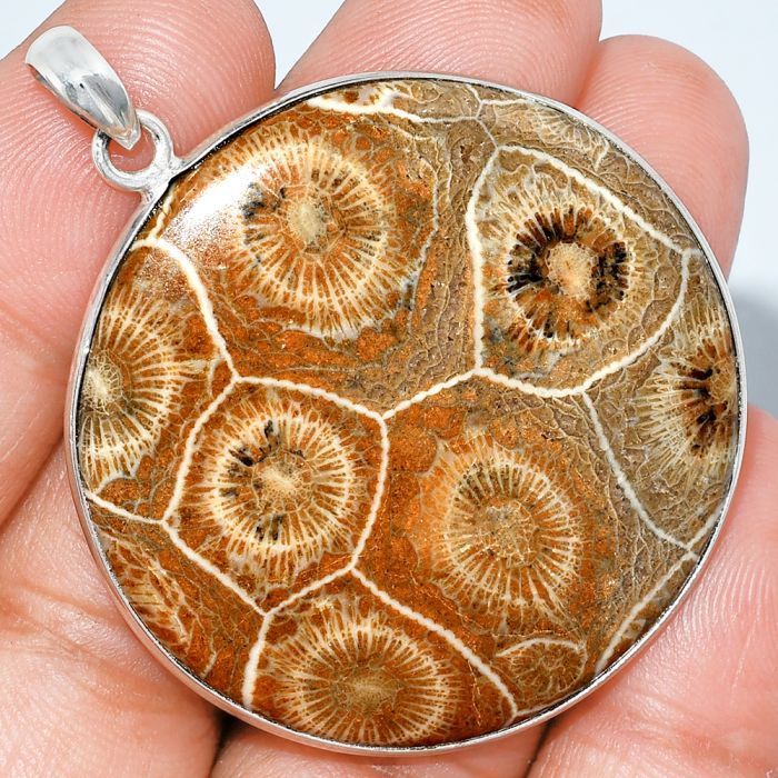 Flower Fossil Coral Pendant SDP153392 P-1001, 40x40 mm